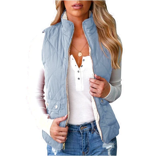 Valphsio Women's Reversible Sherpa Vest Quilted Zip Fleece Padded Gilet with Pockets