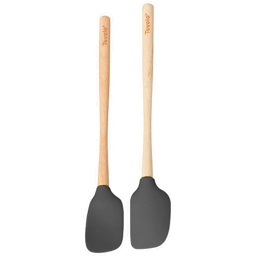 Tovolo Flex-Core Narrow Wood Handled Mini Spatula & Spoonula, Charcoal-Set of 2