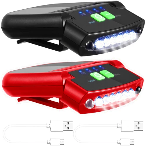 Mudder 2 Pieces LED Clip on Cap Lights USB Rechargeable Cap Flashlight Clip Waterproof Ultra Bright Hands-Free Hat Light Flashlight Headlamp for Fishing Camping Hand Work (Black, Red)