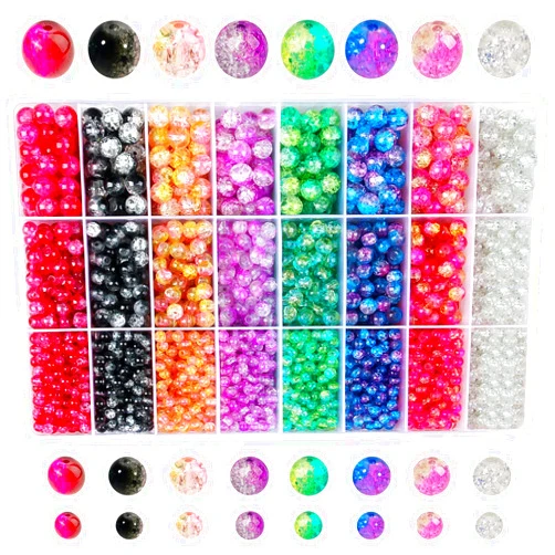 Basic Model 3840pcs 8 Color Crackle Lampwork Glass Beads 4mm 6mm 8mm Handcrafted Round Loose Spacer Beads for Bracelets Necklaces Jewelry Making