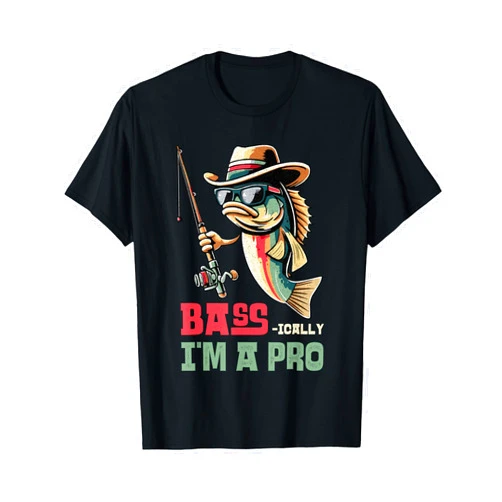 Bass-ically, I'm a Pro Bass Fishing Apparel Bass-ically, I'm a Pro Bass Funny Fishing Apparel Men Kids T-Shirt