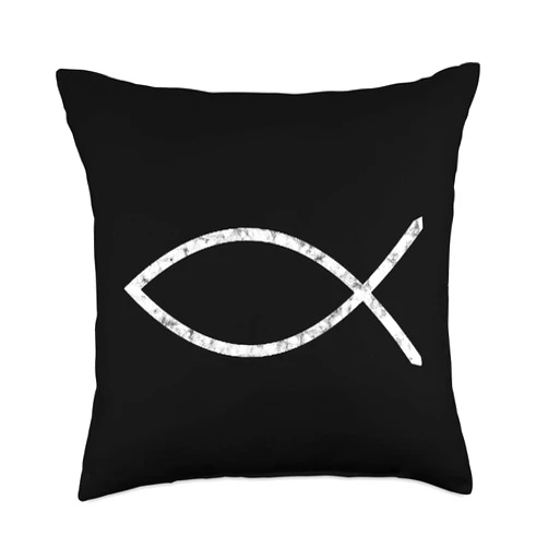 Christianity Jesus Christ Ichthy Fish Church Jesus Fish Ichthy Ichthus Emblem Christian Faith Symbol Throw Pillow, 18x18, Multicolor
