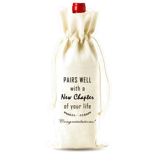 DVKKHD 1 PCS New Chapter of Life Wine Gift Bag New Beginnings Gifts for Women and Men Burlap Wine Bags for Wine Bottles Gifts Goodbye Farewell Gifts for Coworkers Friends Boss Going Away Gift, Beige