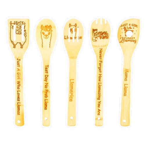Databa 5PCS Llama Wooden Cooking Spoons Llama Gifts Llama Decor Llama Gifts for Women Llama Kitchen Decor Gifts for Llama Lovers llamas Stuff Housewarming Wedding Cooking Bamboo Cooking Spoons