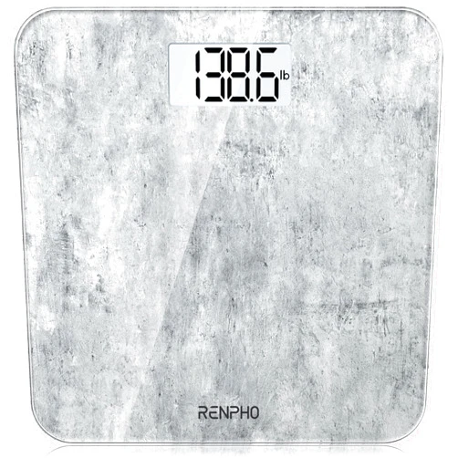 RENPHO Mechanical Bathroom Scales, Highly Accurate Body Weight Scale with Lighted LED Display, Round Corner Design, 400 lb, Core 1S, Cement Pattern
