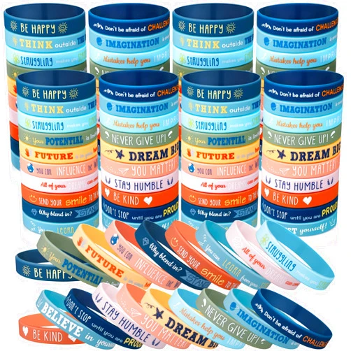 Bucherry 120 Pcs Motivational Quote Silicone Bracelets Bulk Colored Inspirational Rubber Wristbands Unisex Accessories for Women Men Teacher Home Office Party Favor Gifts Supplies(Morandi Color)