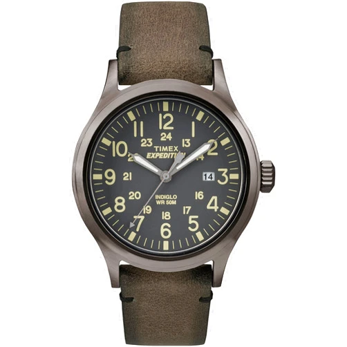 Timex Men's TW4B01700 Expedition Scout 40 Brown/Gray Leather Strap Watch