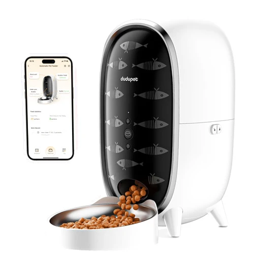 DUDUPET WiFi Automatic Cat Feeder 3L Cat Feeder with APP Control for Pet Dry Food Stainless Steel Bowl Low Food& Blockage Sensor Up to 15 Portions/8 Meals Per Day 10s Voice Recorder