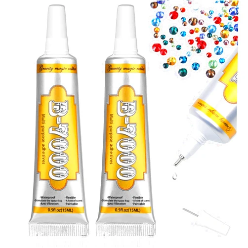 ALECPEA B7000 Glue Clear Adhesive - 15ml/0.5oz (2 Pack) - Jewelry Bead B-7000 Glue with Precise Tips for Rhinestones Fabric, Glass, Jewelry Making, DIY Art Crafts, Leather, Toys