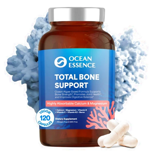 OCEAN ESSENCE Total Bone Support - Plant-Based Algae Calcium Supplement for Bone Density & Strength - for Men & Women 35+ - 120 Natural Organic Calcium Capsules - Vitamins for Optimal Health