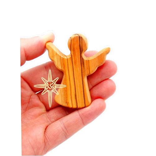 Dacaret Factory Olive Wood Guardian Angel, fits in The Hand and Pocket | Reduces Stress and Anxiety | Palm Angel | Angels Figurines | Thumb Stone | Comfort | Worry Stone (1)