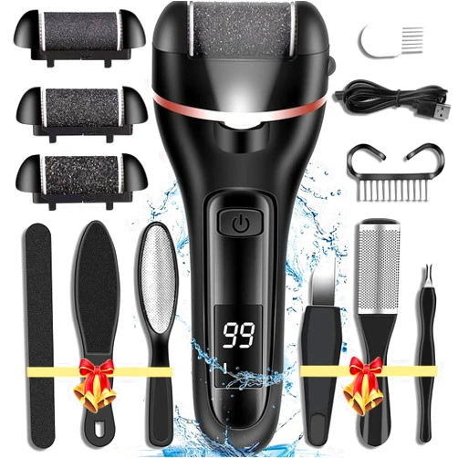 CIVYPRO Callus Remover for Feet, 13-in-1 Professional Pedicure Tools Foot Care Kit, Foot Scrubber Electric Feet File Pedi for Hard Cracked Dry Dead Skin, 3 Rollers, 2 Speed, Battery Display (Black)