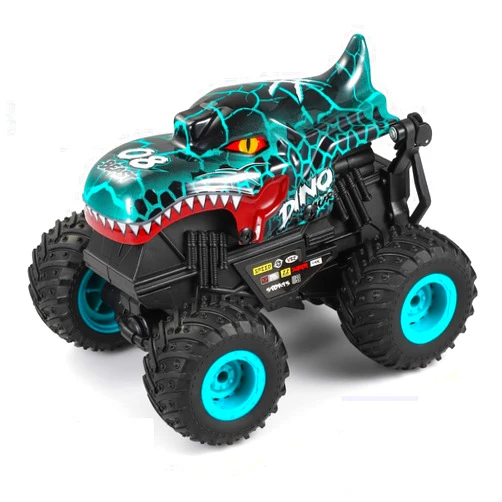 DDIOYIUR 1:20 RC Car for kids, 2.4GHz Remotes, Cyan Dinosaur Monster Truck Toys, All Terrain stunt Remote Control Car with Music, Light, 2 Rechargeable Batteries, Gifts Presents for Boys/Girls Ages 3+