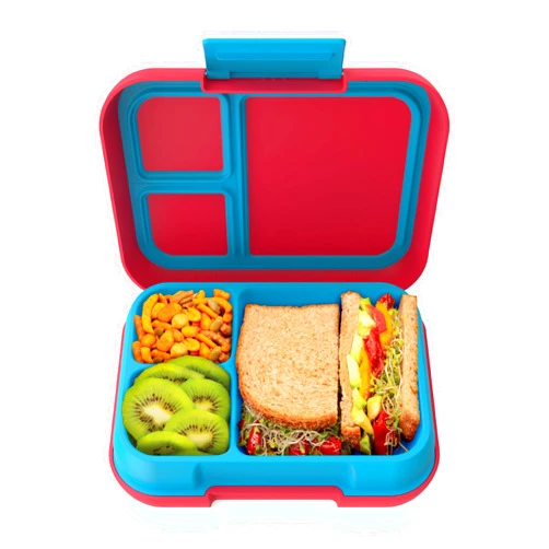 Bentgo® Pop - Leak-Proof Lunch Box & Removable Divider for Ages 8+ & Teens - Lunch Container Holds 5 Cups of Food; 3-4 Compartments; Microwave/Dishwasher Safe; 2 Year Warranty (Flame Red/Turquoise)