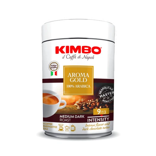 Kimbo Espresso Aroma Gold 100% Arabica Ground Coffee - Blended and Roasted in Italy - Medium to Dark Roast with a Rich Dark Chocolate Flavor - 8.8 oz Can