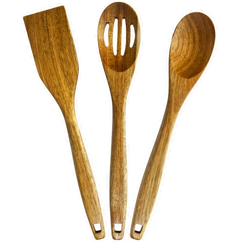 TB Home 3 Piece Acacia Wood Kitchen Utensils Set, Wooden Cooking Utensils Set