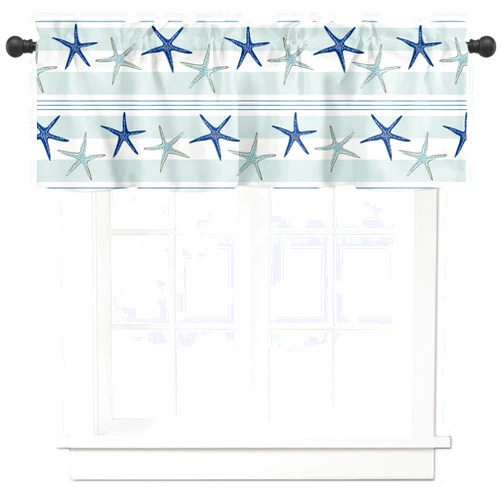 SHAPTOY Summer Coastal Starfish Curtain Valances for Kitchen Windows Blue Nautical Beach Rod Pocket Valance Window Treatments 1 Panel Short Toppers Curtains 54x18 Inch for Bedroom Bathroom Living Room Decor