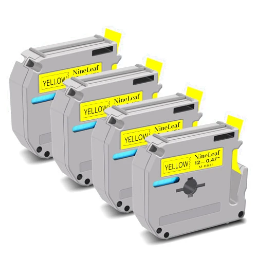 NineLeaf 4 Pack Compatible for Brother P-Touch M Tape M-K631 M-K631S MK631 M631 12mm 0.47'' Black on Yellow Label Tape for PT-70BBVP PT-70BMH PT-70HK PT-70HOL PT-70HOT Label Maker