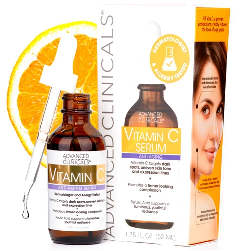 Advanced Clinicals Brightening Vitamin C Serum For Face With Glycolic Acid + Lactic Acid | Vitamin C Eye Serum Face Moisturizer For Improving Look Of Dark Spots & Uneven Complexion, 1.75 Fl Oz