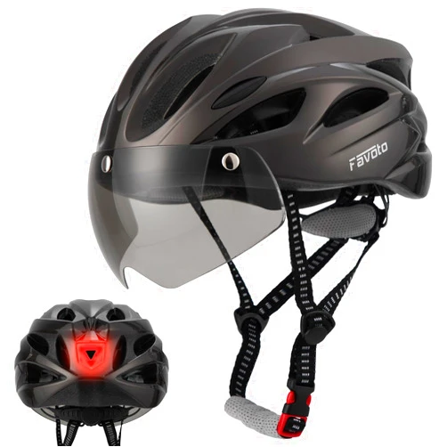 Favoto Bike Helmet Adult - Bicycle Helmet for Men Women Lightweight Cycling Helmets with Led Light Detachable Magnetic Goggles, Breathable Road Bike Mountain Ebike Helmets Adjustable Dial Fit