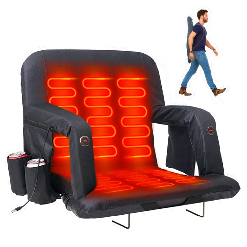 ZIKEBTUY Double Heated Stadium Seats for Bleachers with Back Support, Wide Cushion Bleacher Seats with Side Pockets, 6 Reclining Positions and 3 Level Heated Portable Stadium Chair