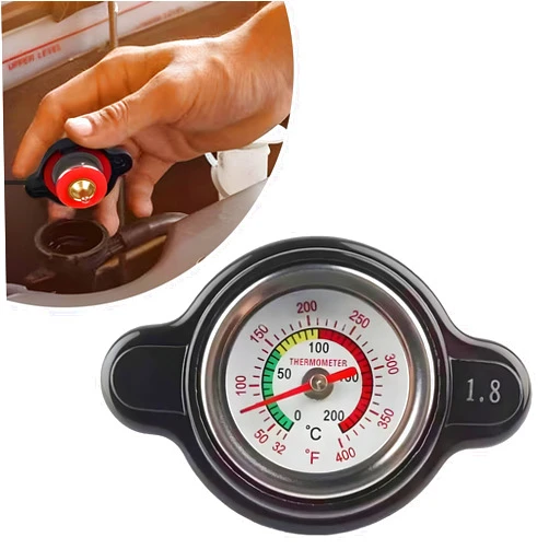 Flygun Pack-1 Car Radiator Cap, Seal Cover with Temperature Gauge, 1.8 Bar Radiator Cover Assembly, Automotive Fuel Tank Cap, Universal for Most Racing Cars, Off-road Vehicles (Black)