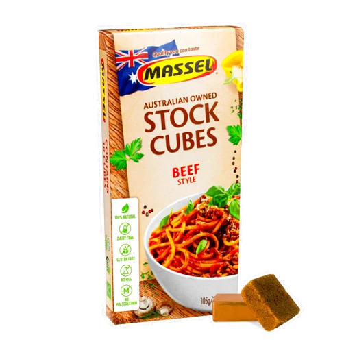 Massel Beef Style Broth Boullion Cubes, Gluten Free, MSG Free, Dairy Free, Non GMO, 0g Trans Fat Soup Base Seasoning For Ramen, Soup, Stew, No Animal Content, 1 Pack 105g