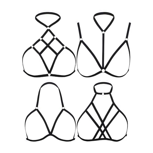 SATINIOR 4 Pieces Women Harness Strappy Hollow Out Cross Elastic Cage Bra Cupless Bra Body Lingerie for Ladies