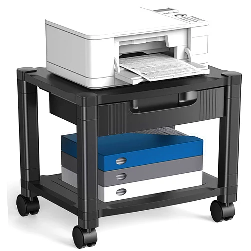 HUANUO Printer Stand with Cable Management and Storage Drawer, Printer Table with Locking Wheels, 14.1-inch Maximum Height Printer Cart for Under Desk, Home, Office, HNDPS