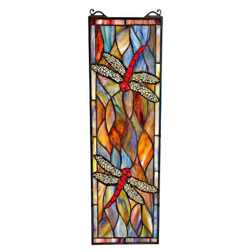 Design Toscano TF53502 Tiffany Style Dragonfly Stained Glass Window Hanging Panel, 21 Inch, Smokey Blue