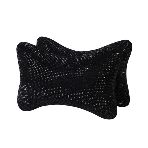 Carwales 2Pcs Neck Rest for Car Neck Pillow for Driver, Auto Seat Headrest Cushion Driving Relax Necksupport Black Diamonds Bling Car Accessories for Women Men High Grade