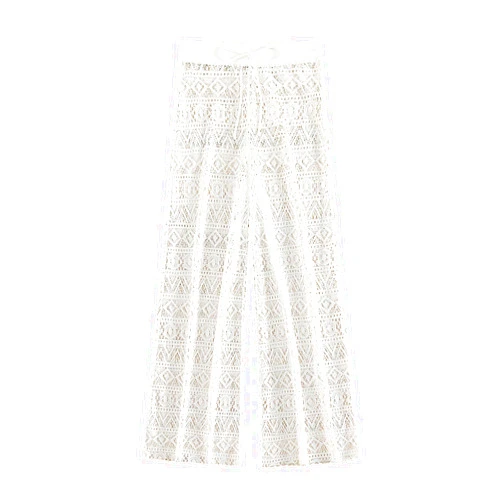 SHENHE Women's Crochet Knit Swim Cover Up Pants Drawstring Tie Front Sheer Beach Pants