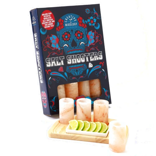The Spice Lab Tequila Shot Glasses - Pink Himalayan Salt Tequila Shot Glasses - 4 Pack w/Tray - Just Pour, Shoot and Bite a Lime - Natural – Perfect for your Bar