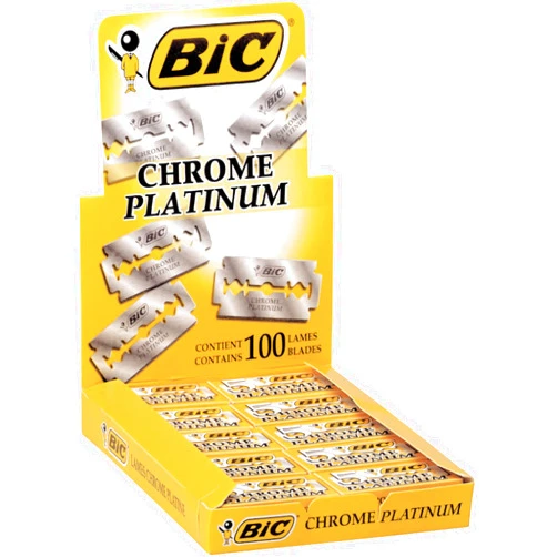 BIC Chrome Platinum Double Edge Safety Razor Disposable Single Blades (100 Pack) Pack of 100 100 Count (Pack of 1)