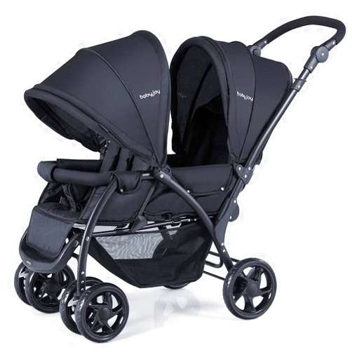 BABY JOY Double Stroller, Foldable Lightweight Twin Stroller with Tandem Seating, Adjustable Backrest/Canopy/Footrest, 5-Point Harness, Storage Basket, Newborn and Toddler (Black)