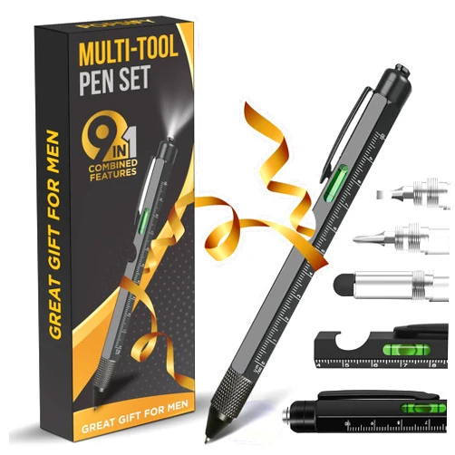 POPSIFY Stocking Stuffers for Adults Men, Gifts for Men 9 in 1 Multitool Pen White Elephant Gifts Christmas Gifts for Men Who Have Everything, Dad Gifts Cool Gadgets for Men Boyfriend Husband, Tools for Men