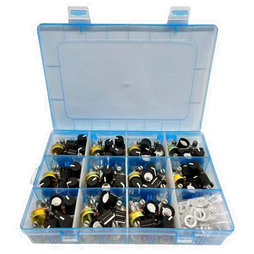 MOGAOPI 110Pcs Potentiometer Kit, Potentiometer Knobs, 11 Values 500 1K 2K 5K 10K 20K 50K 100K 250K 500K 1M Ohm Potentiometers Assortment Kit, 3 Pin Terminals Potentiometer with Cap Nuts and Washer