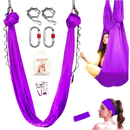 IONTACH Aerial Yoga Hammock, 5.5 Yards Aerial Silks Gymnastics for Home Indoor Jungle Gym, Antigravity Fitness Hammock with Carabiner, Daisy Chain and Guide