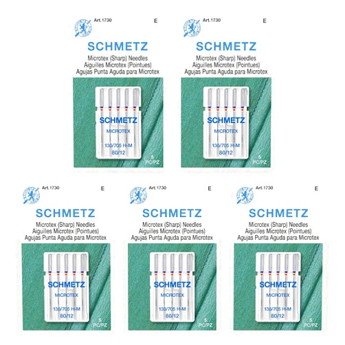 SCHMETZ Microtex Sharp Sewing Machine Needles - Quilting & Topstitching Supplies, Size 80/12, 5-Needle Card, Pack of 5