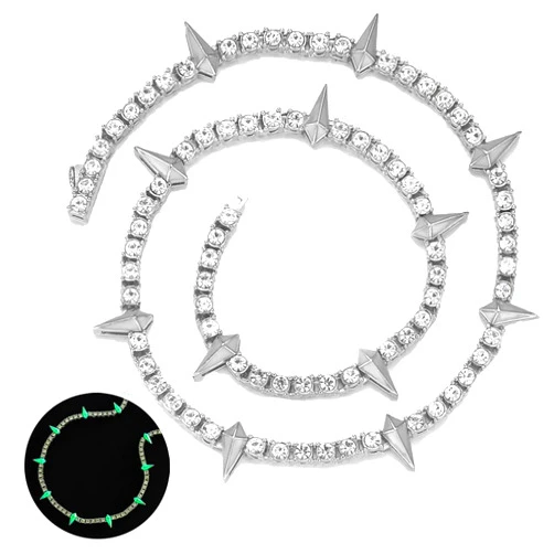 OPycos Cuban Link Chain For Men, Miami Wolf Tooth Shape Silver Necklace For Men, Glow In The Dark Boys Chain Necklace, Black Panther Mens Jewelry Necklace, Iced Out Diamond Hip Hop Accessories 16-24Inches With Gift Box