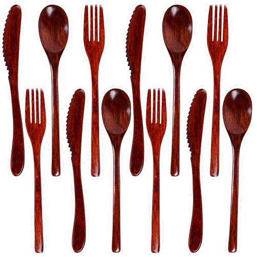 LOVEINUSA 12PCS Wooden Cutlery Set, 9