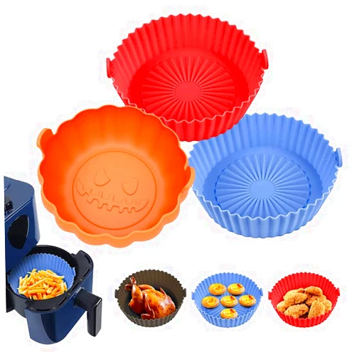 SAYONAKUAJ Air Fryer Silicone Pot - Air Fryer Liners Reusable - Air Fryer Silicone Basket Liners - No Need to Clean the Air Fryer (LARGE-Top: 7.8 inches - Bottom: 6.3 inches, Blue)