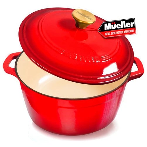 MÜELLERHOME Mueller 6 Qt Enameled Cast Iron Dutch Oven, Heavy-Duty Casserole Dish and Braiser Pan with Lid and Stainless Knob, Safe for All Cooktops