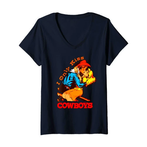 Visit The Western Cowboys I Only Kiss Cowboy V-Neck T-Shirt