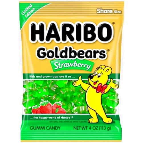 Haribo Gummi Candy | Goldbears Single Flavor Limited Edition | Strawberry, 4 oz. (Pack of 12)