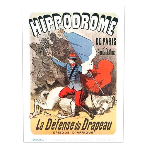 Pacifica Island Art The Hippodrome Theatre of Paris - Defense of the Flag (Africa Episode) - Vintage Theater Poster by Jules Chéret c.1900 - Master Art Print (Unframed) 9in x 12in