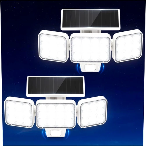 WdtPro Solar Lights Outdoor Motion Sensor, 3500LM Bright Solar Flood Lights Outdoor, Adjustable & Upgrade Glass Panel, Wireless LED Solar Powered Security Spot Lights Waterproof for Yard-2Pack, White