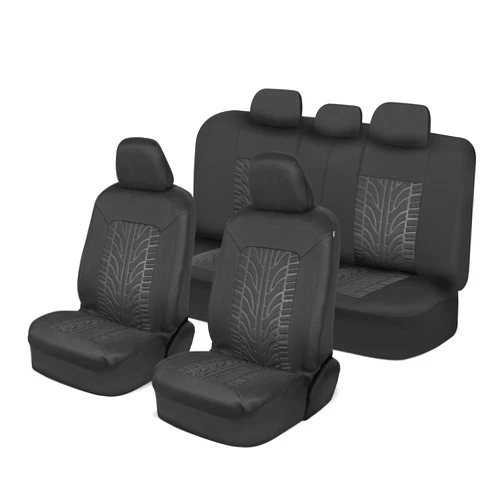 Motor Trend GrandPrix Seat Covers for Cars Black Tire Tread Embossed Car Seat Covers for Automotive Interior Covers for Car Truck Van SUV Full Set Front & Rear