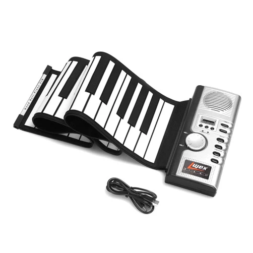 Lujex keyboard piano 61 Keys Roll Up Piano Portable Rechargeable Electronic Hand Roll Piano With Environmental Silicone Piano Keyboard for Beginners (Silver)