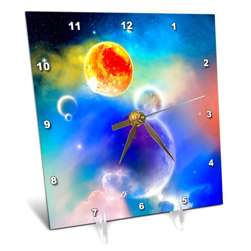 3dRose 6x6 Desk Clock - A Space Scenario with Stars, Sun and Planets - New Solar System Simone Gatterwe Desings Science Fiction Space